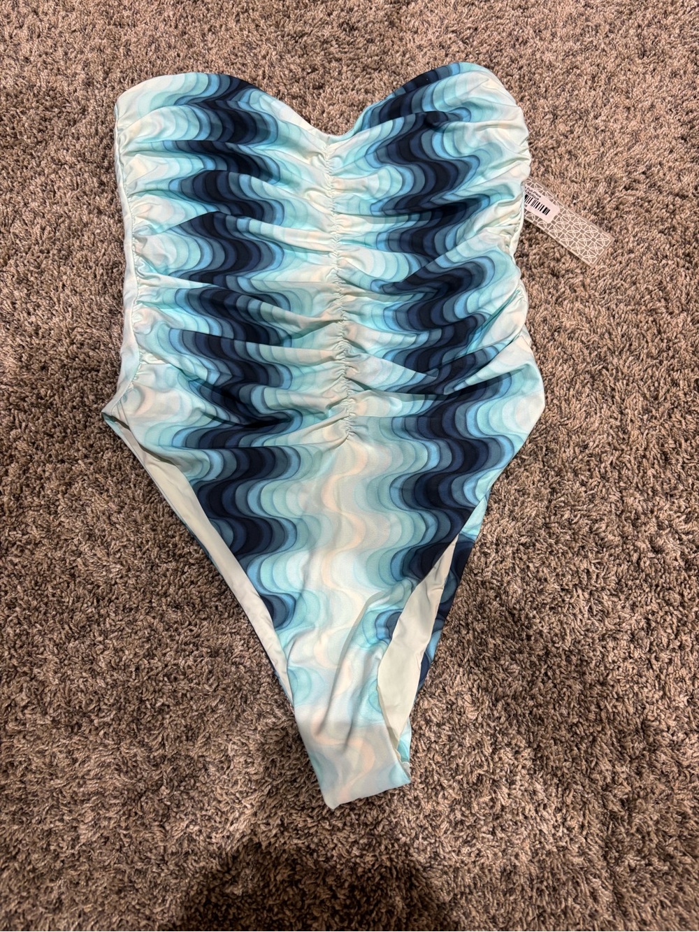 DEVON WINDSOR One-Piece Swimsuit in Light and Navy Blue Wave Print medium